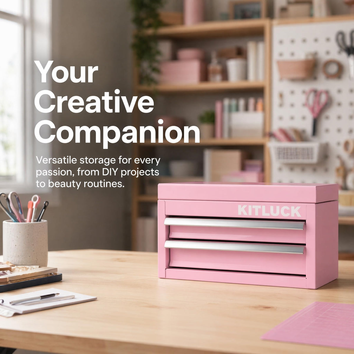 Pink 2-Drawer Metal Tool Box R7127
