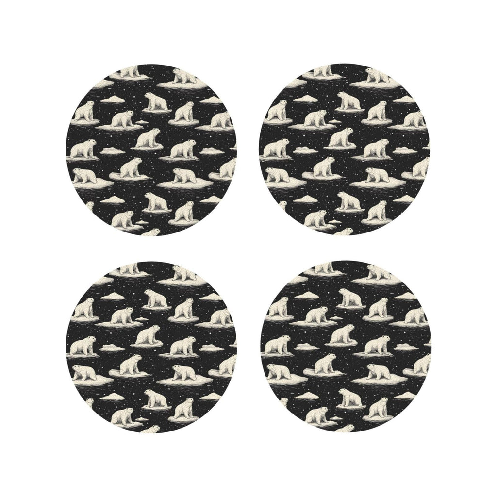 Leather Coasters Set of 4 White Bear Print Non-Slip G8517