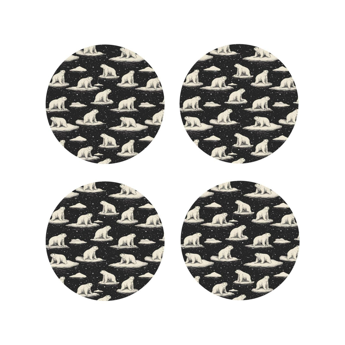 Leather Coasters Set of 4 White Bear Print Non-Slip G8517