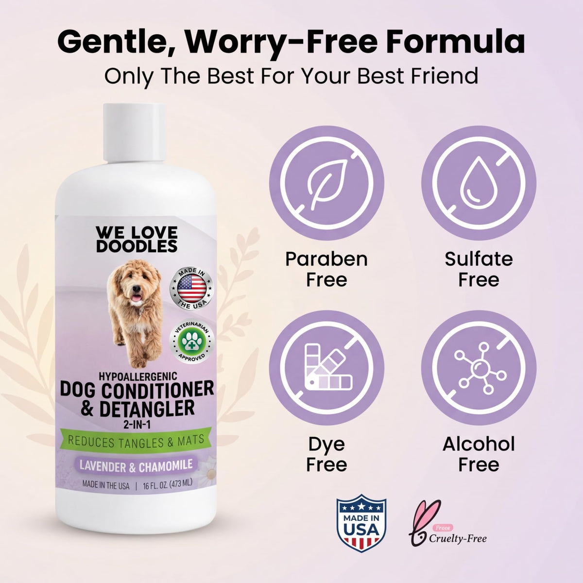 2-in-1 Dog Conditioner & Detangler, Lavender, 16OZ B3170