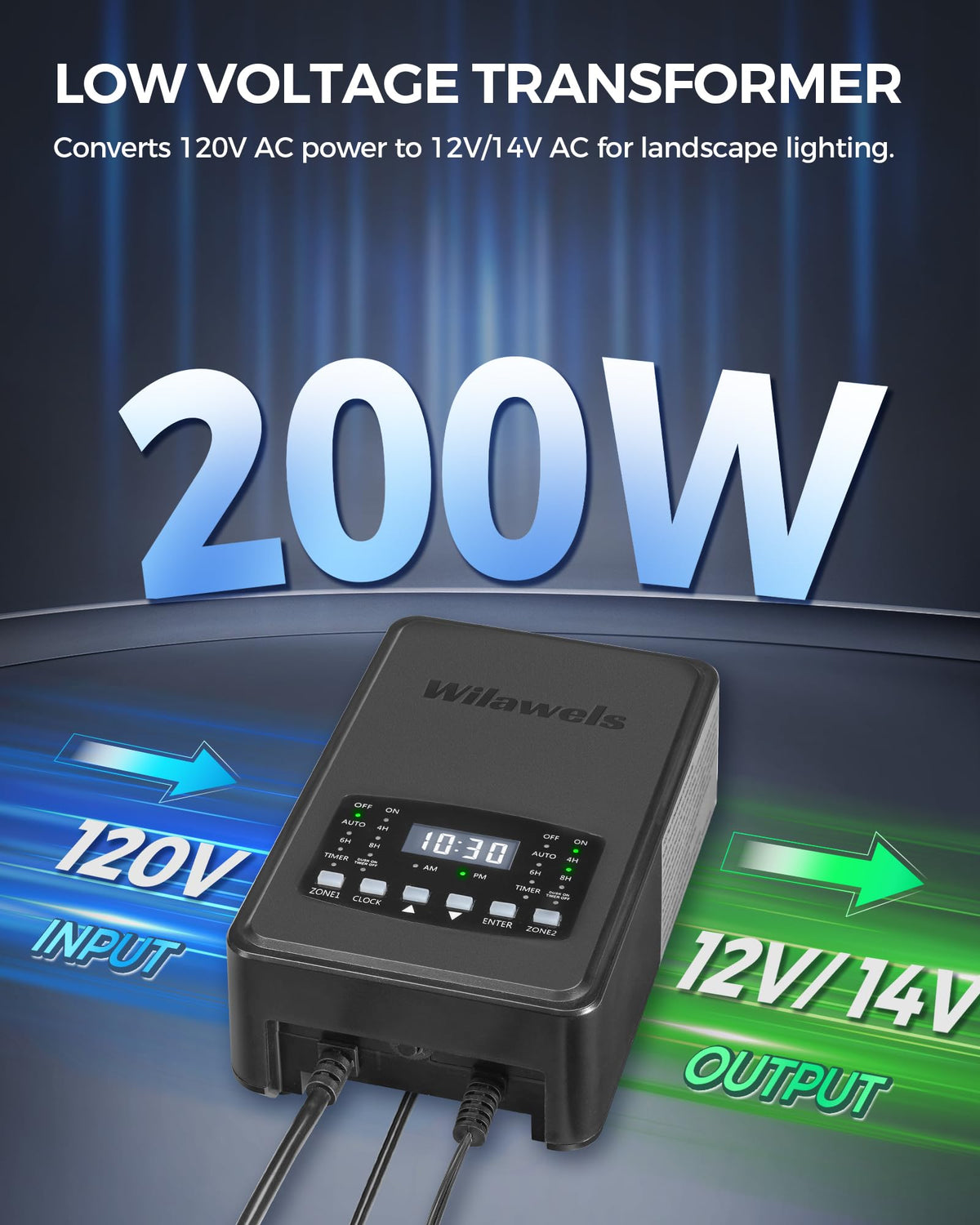200W Low Voltage Landscape Transformer with Timer & Photocell Sensor S389