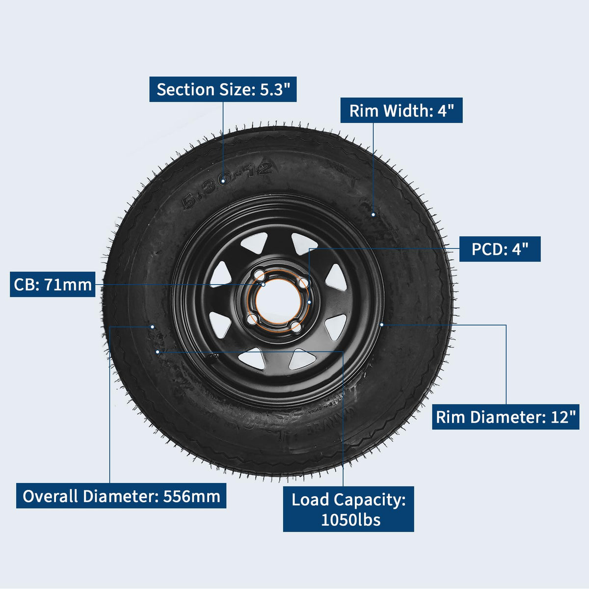 2-Pack Trailer Tire On Rim 5.30-12 4 Lug 12 in Wheels Load Range C Black F838904