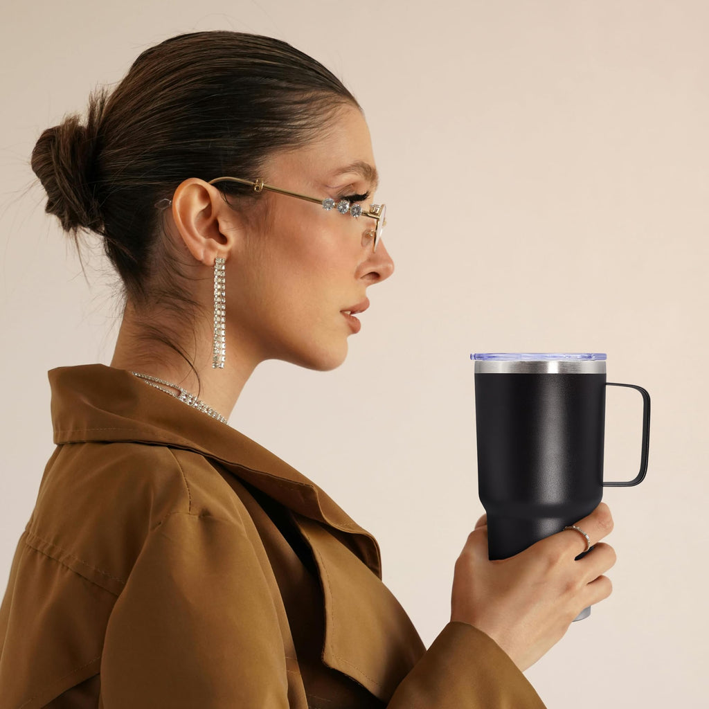20 oz Black Tumbler with Handle and Lid Z386