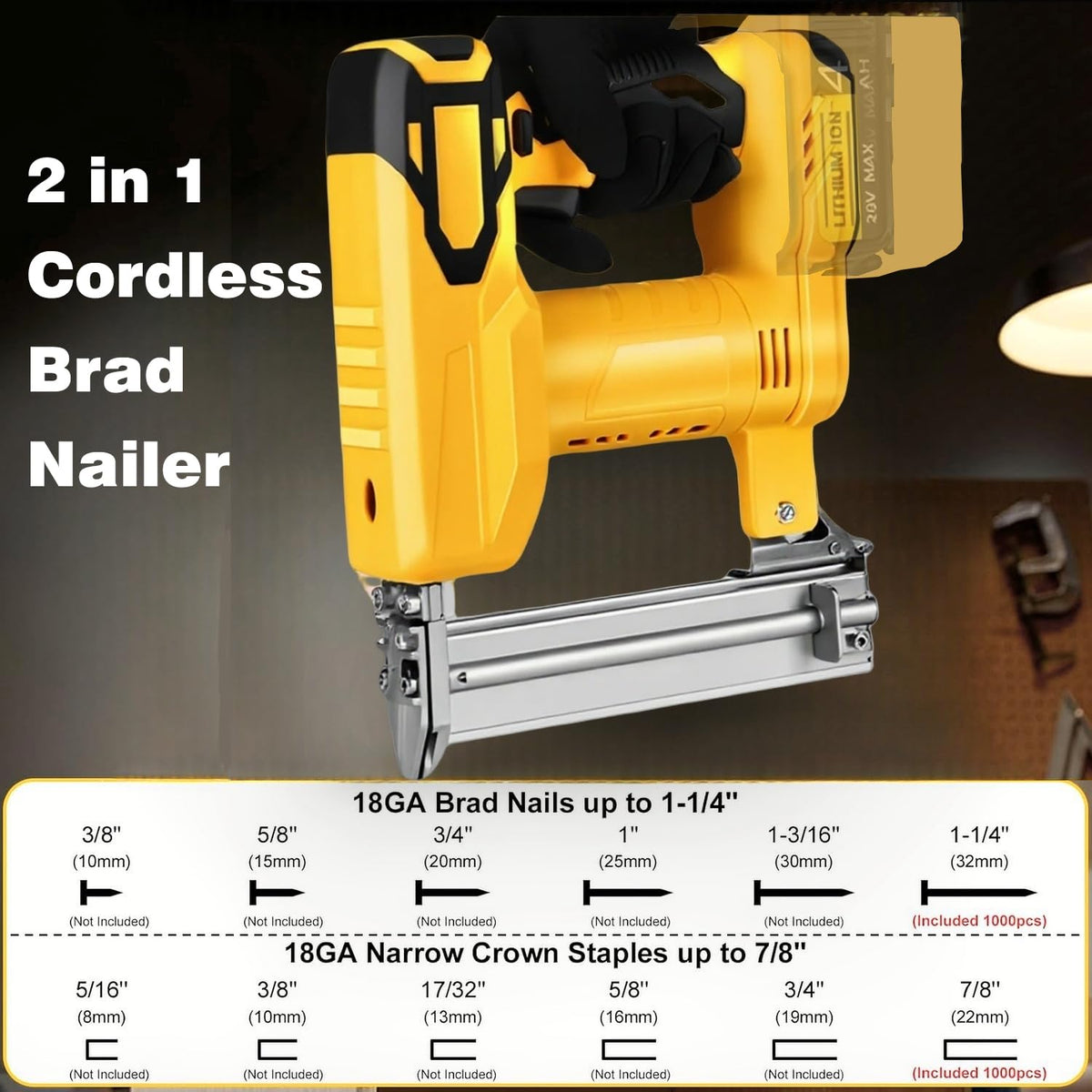 2 in 1 Cordless Brad Nailer 18 Gauge Electric Nail Gun V933