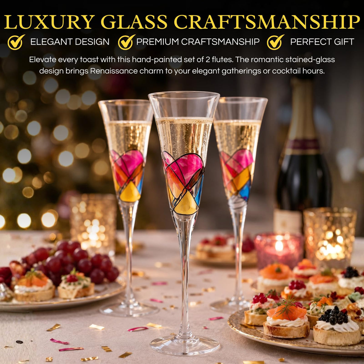 Hand Painted Martini Champagne Cocktail Glasses 2 Set R225