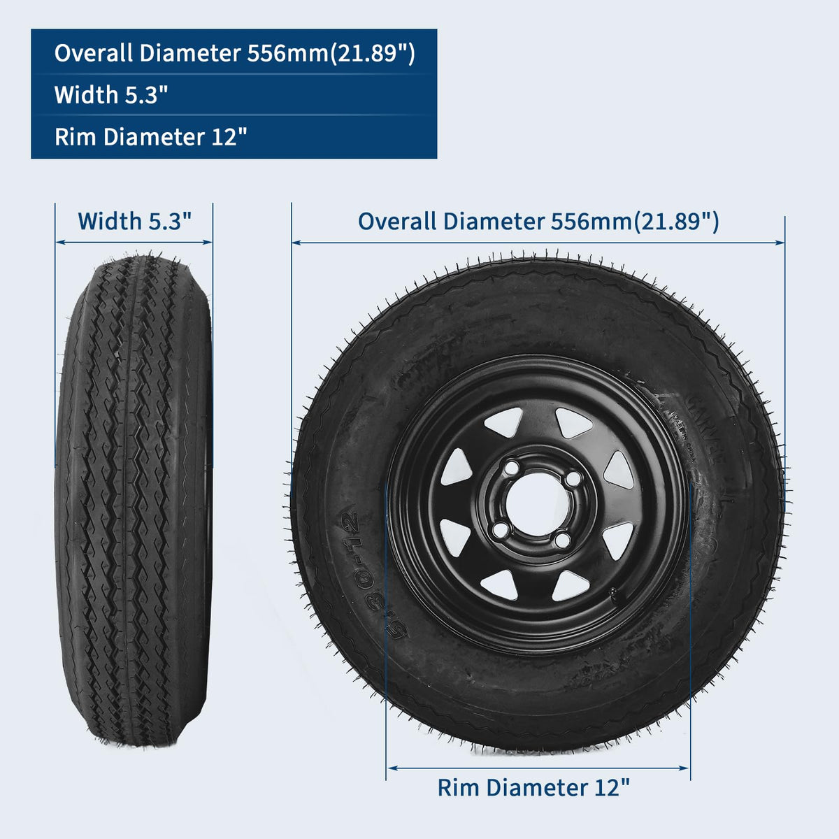 2-Pack Trailer Tire On Rim 5.30-12 4 Lug 12 in Wheels Load Range C Black F838904