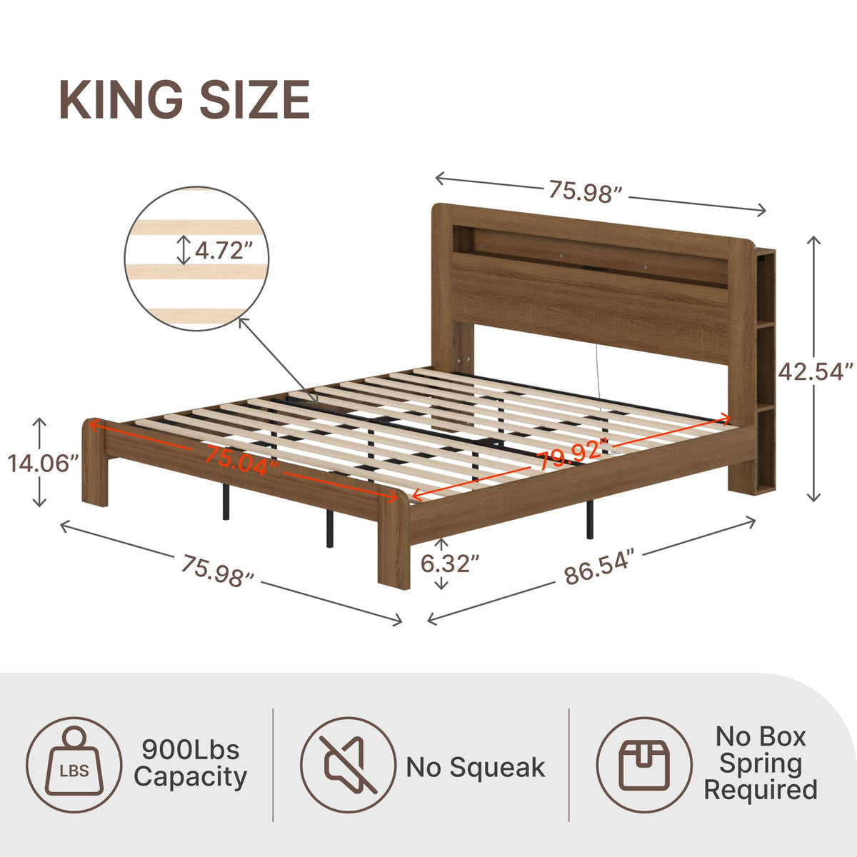 King Walnut Storage Bed Frame with LED Lights R131009