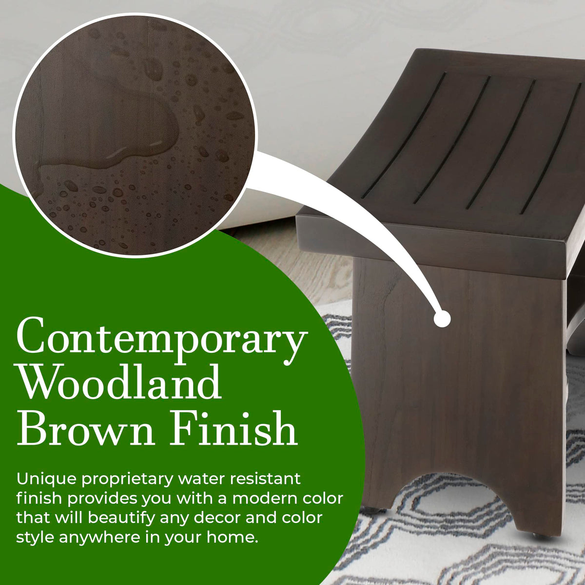 18" Solid Teak Shower Bench with Adjustable Feet D257