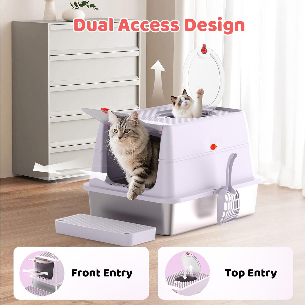 XL Stainless Steel Cat Litter Box with Lid W86488