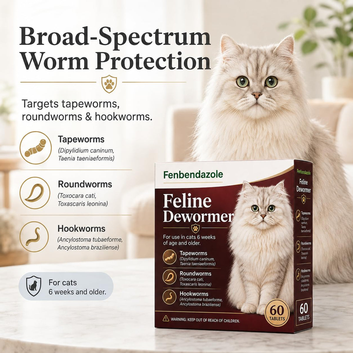 Cat Dewormer Tablets 60 Tablets Z43738