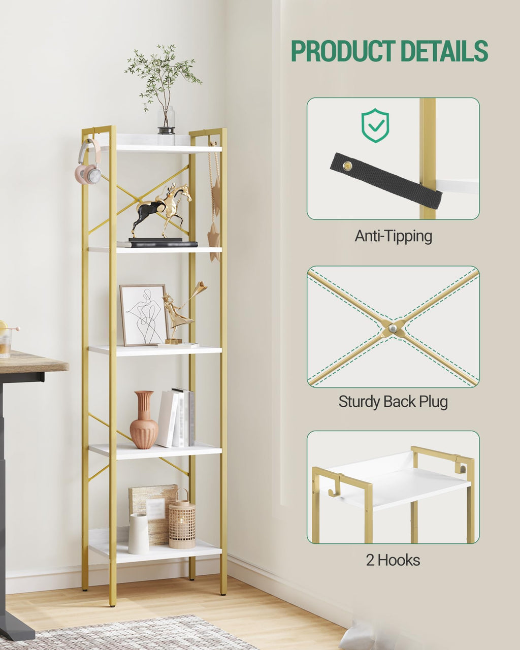 Bookshelf with 2 Hooks P8338
