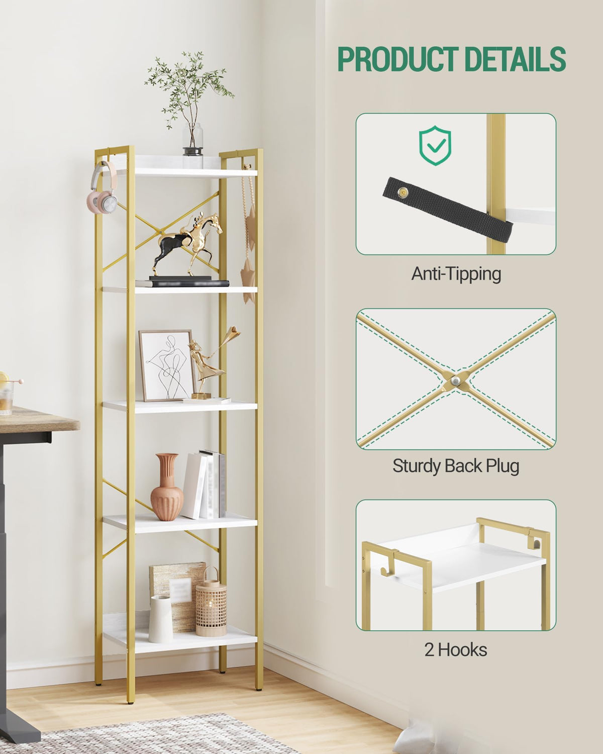 Bookshelf with 2 Hooks P8338