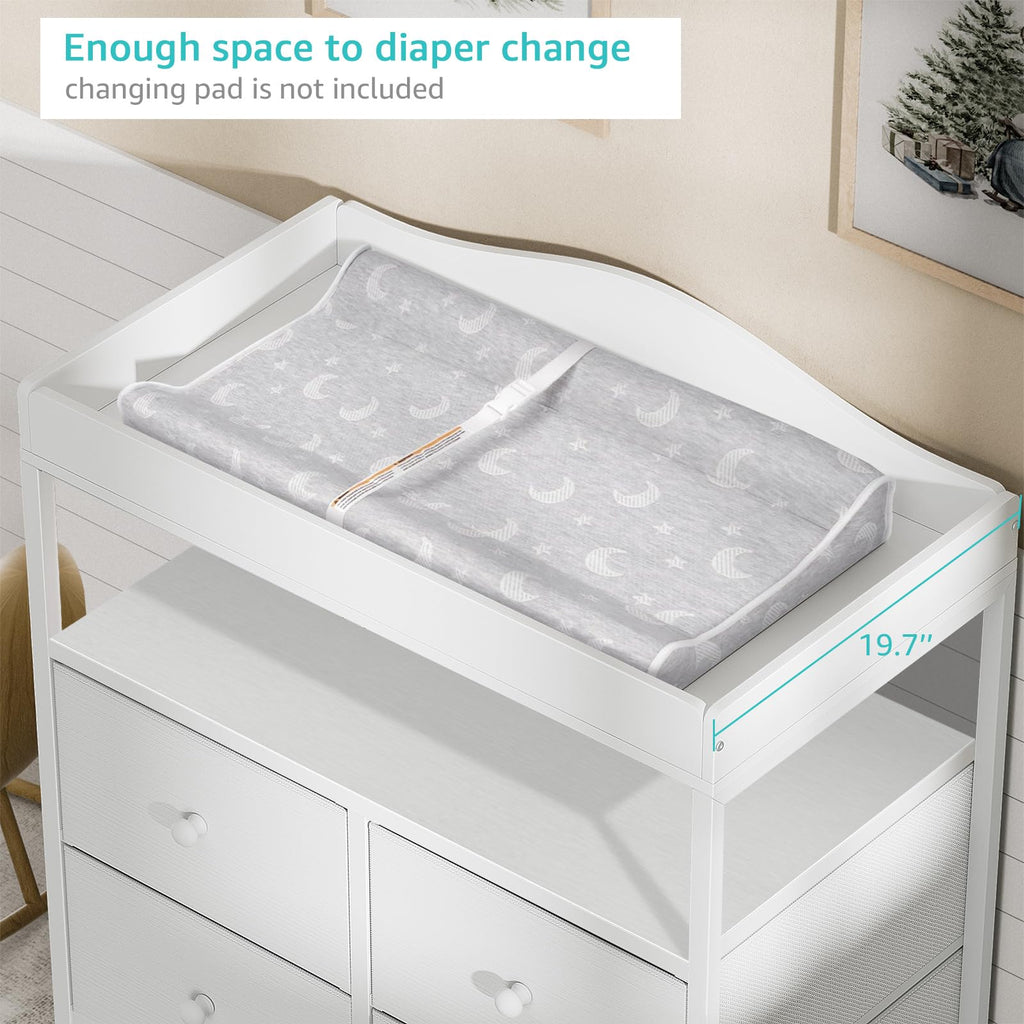 White Changing Table Dresser with 4 Fabric Drawers and Open Shelf K9477