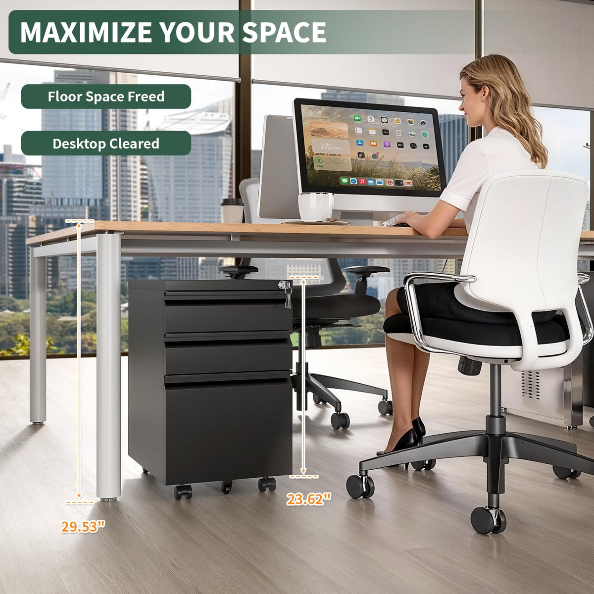 3 Drawer Black Steel File Cabinet with Lock V25970