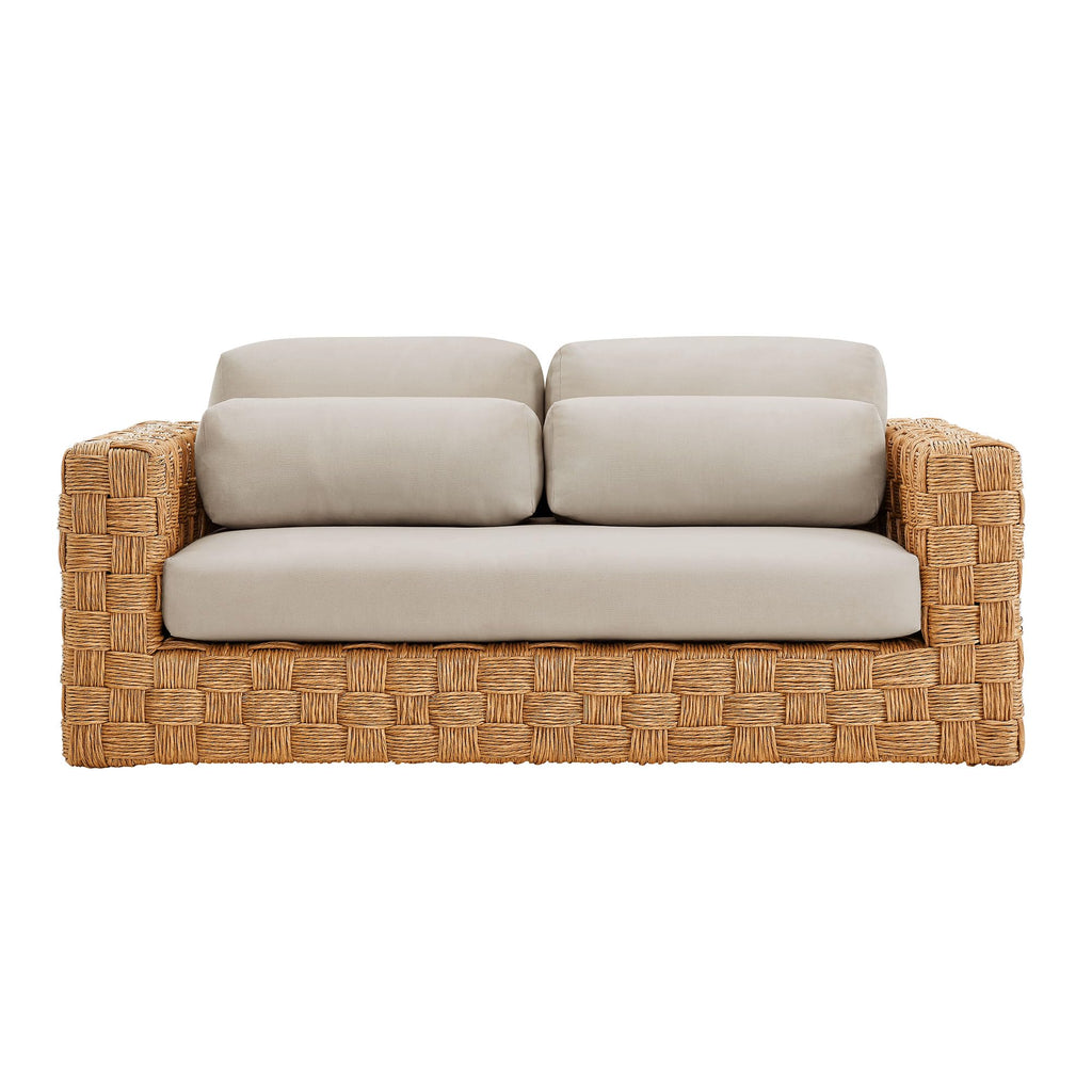Natural Light Gray Wicker Rattan Outdoor Loveseat with Cushions Z9096