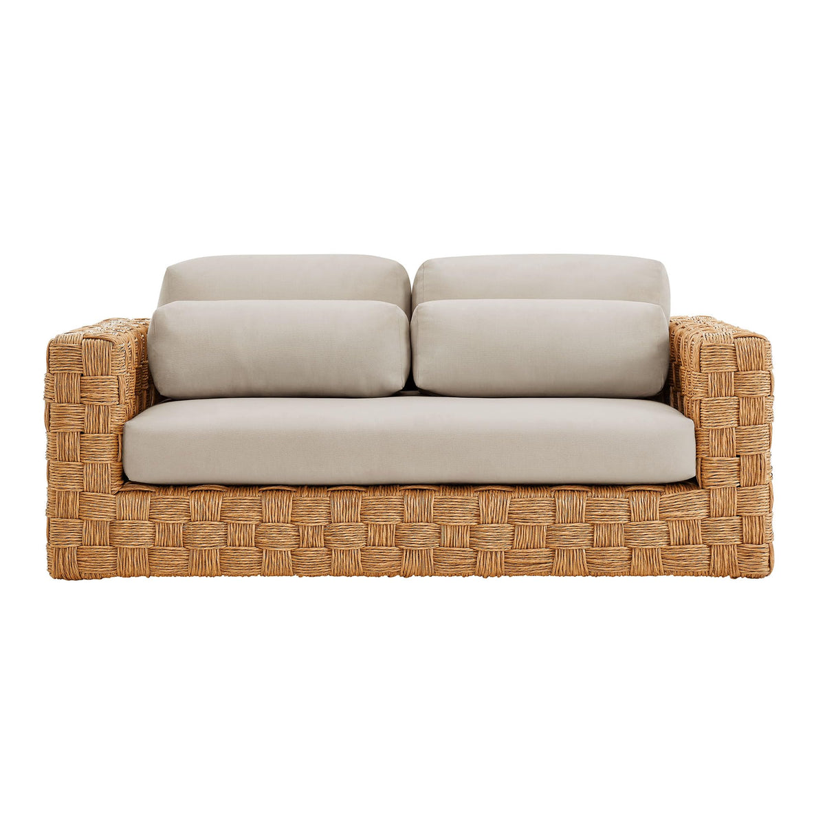 Natural Light Gray Wicker Rattan Outdoor Loveseat with Cushions Z9096