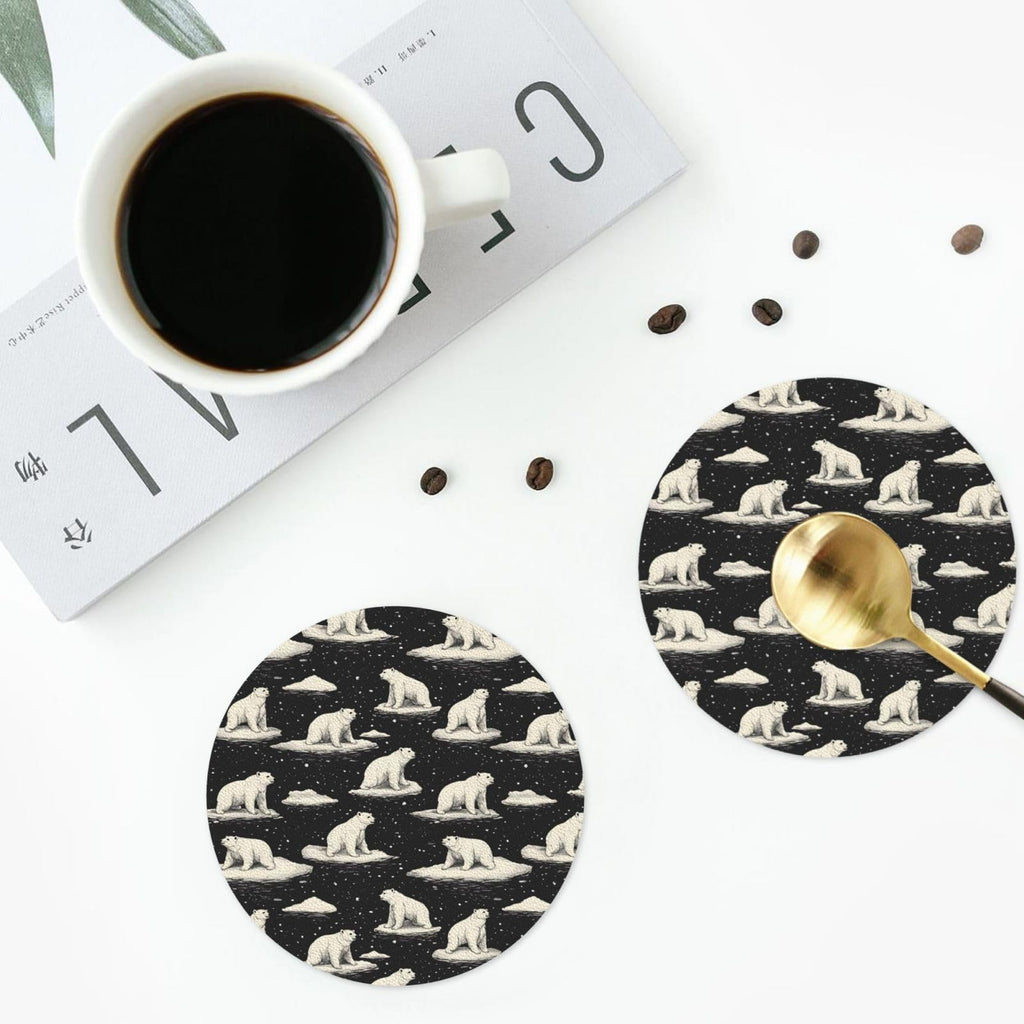 Leather Coasters Set of 4 White Bear Print Non-Slip G8517