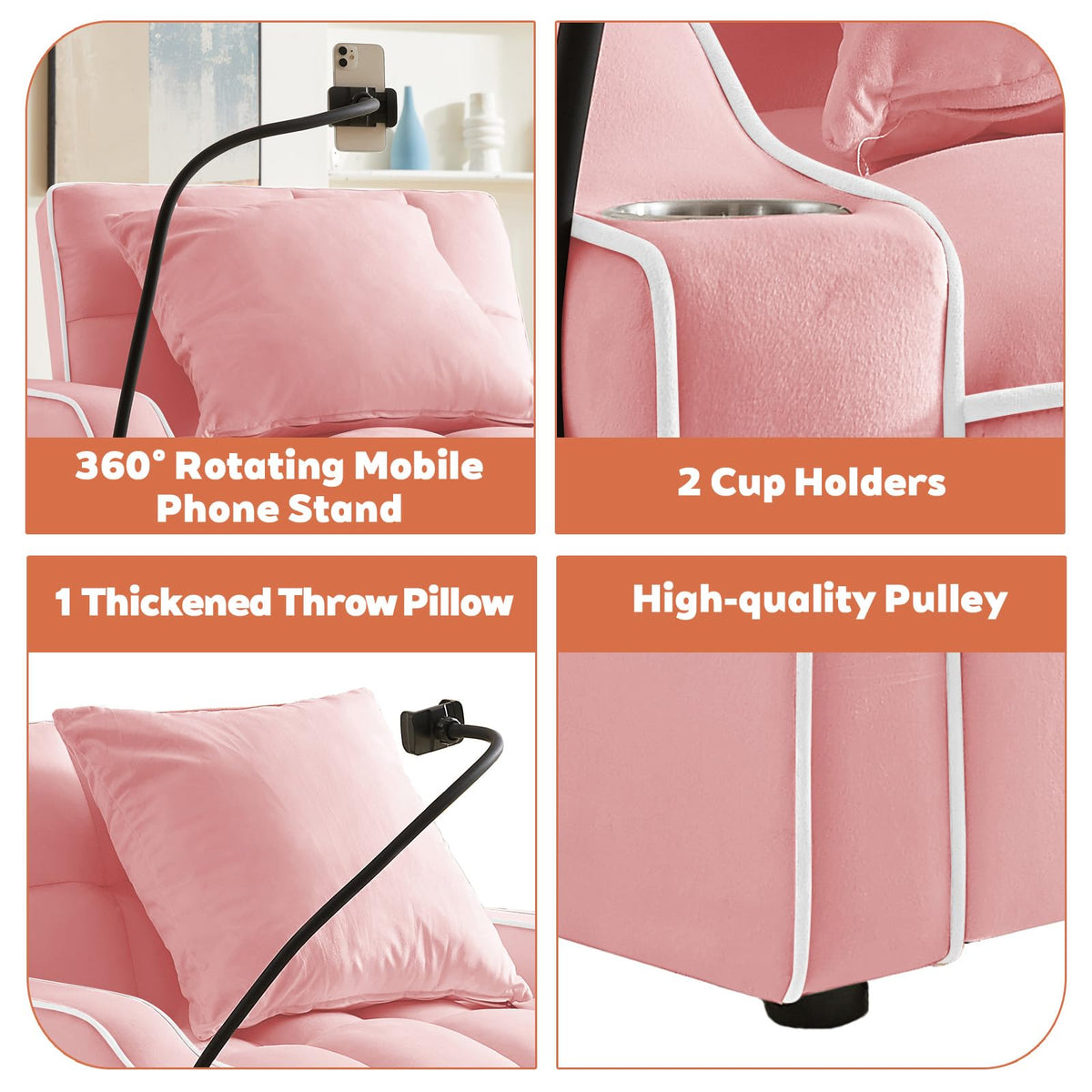 Pink Velvet Convertible Sleeper Chair S1845