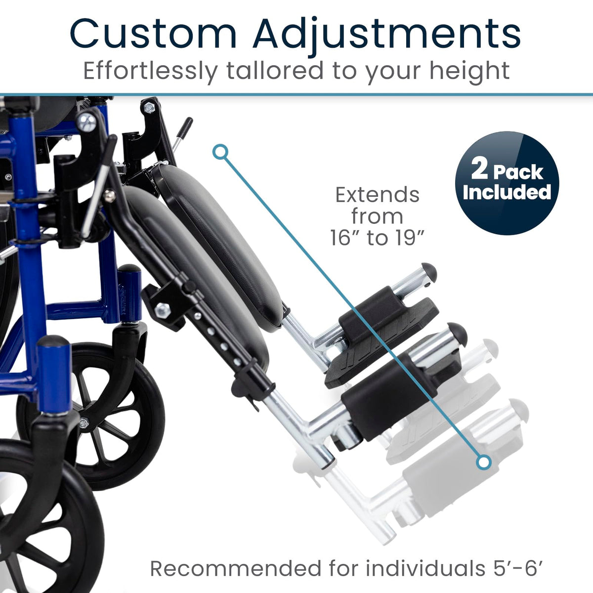 Elevating Wheelchair Footrests with Padded Calf Pads (2 Pack) S927