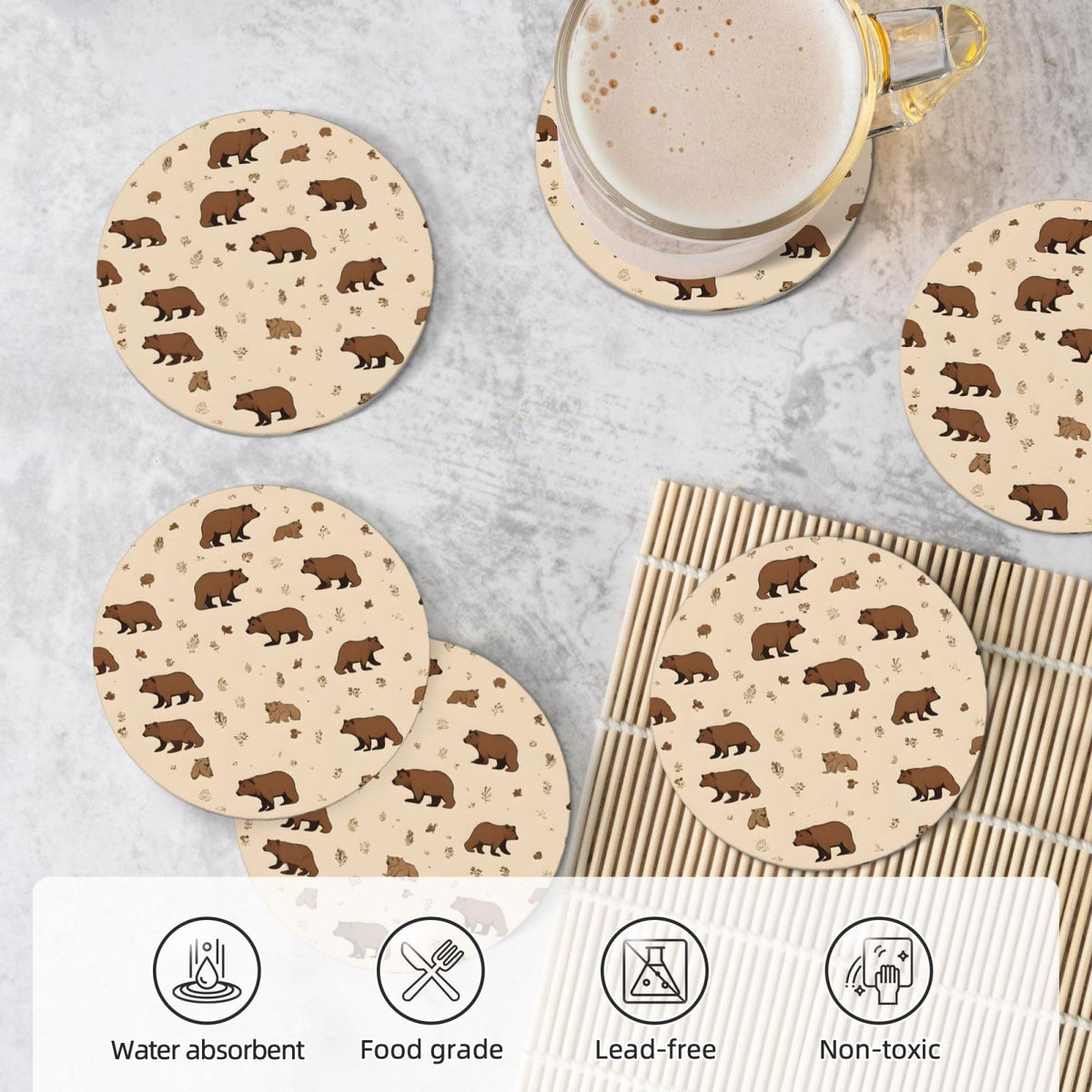 6-Piece Set of Absorbent Ceramic Coasters with Cork Backing M3687