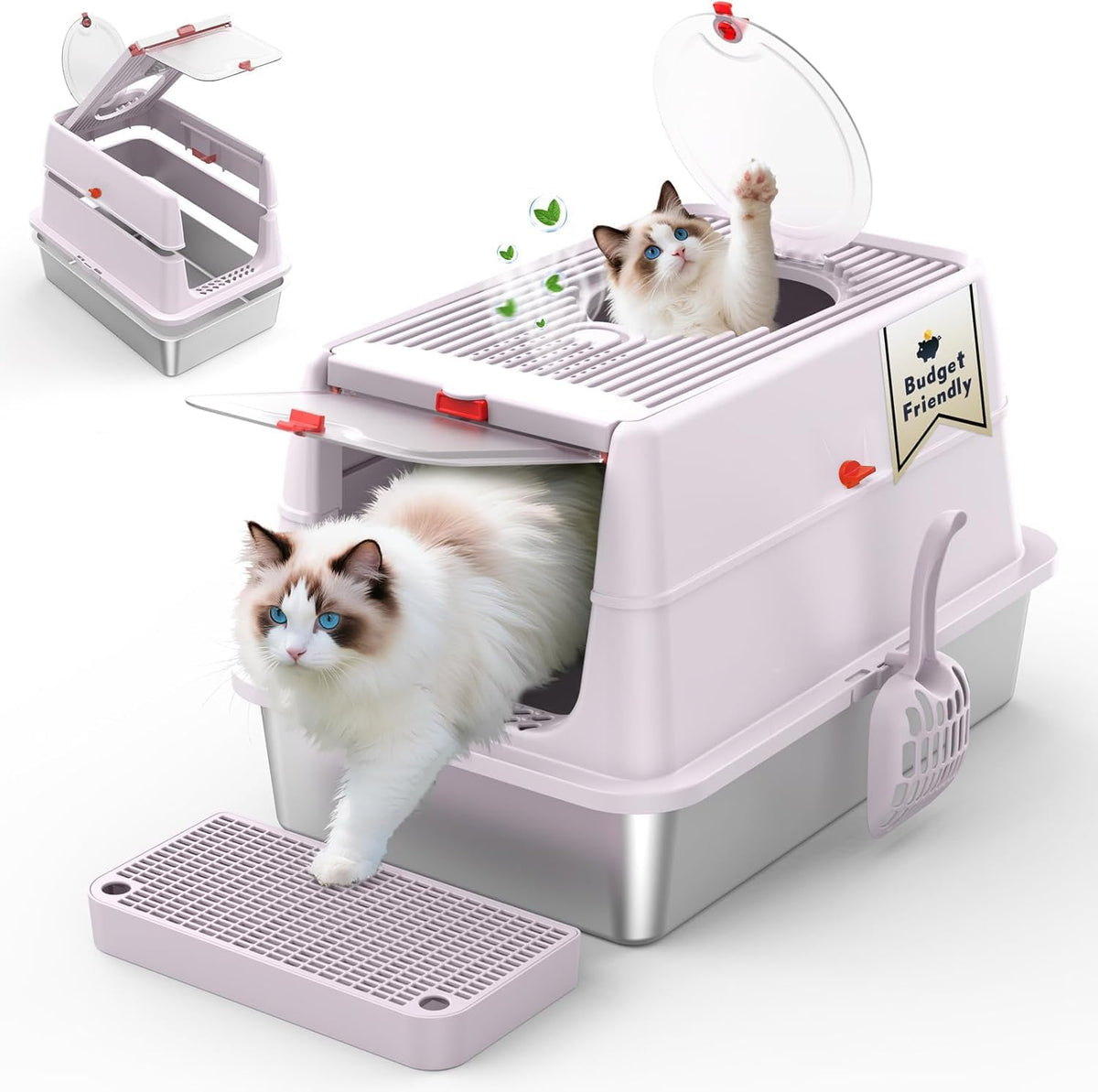 XL Stainless Steel Cat Litter Box with Lid W86488