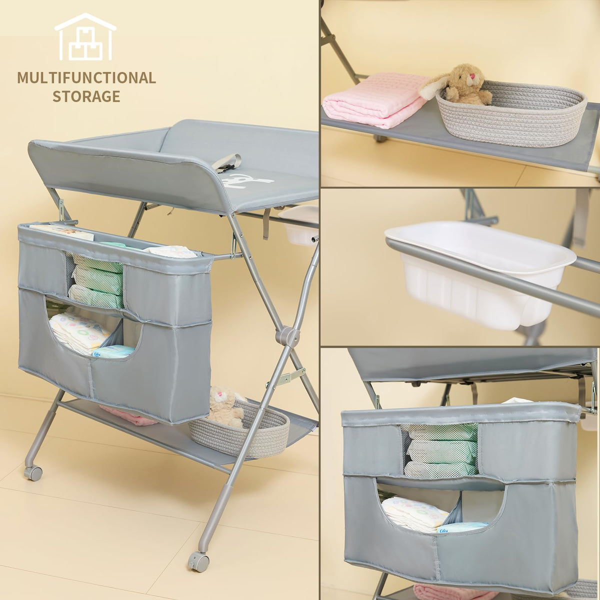 Foldable Baby Changing Table with Wheels T877