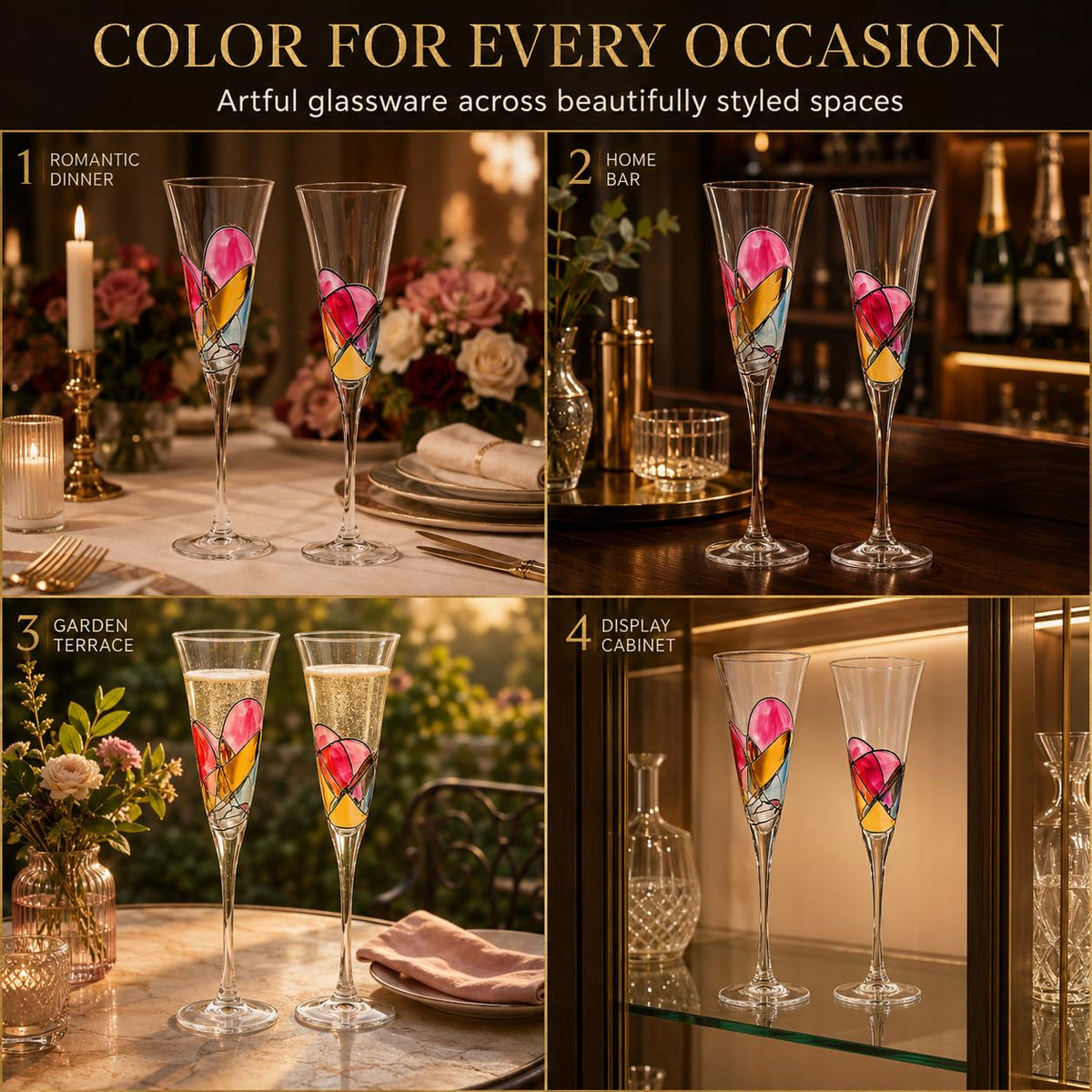 Hand Painted Martini Champagne Cocktail Glasses 2 Set R225