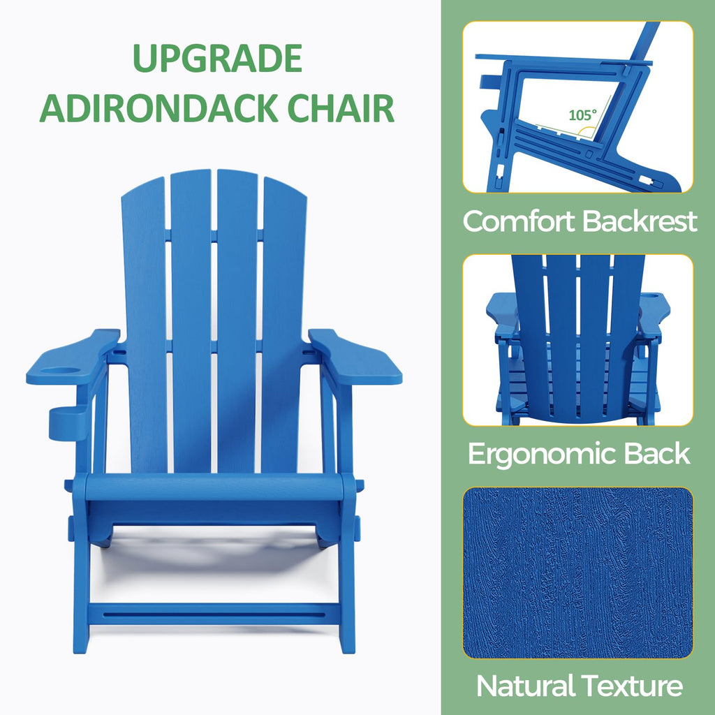 Klein Blue Plastic Adirondack Chairs Set of 2 with Cup Holder Y436