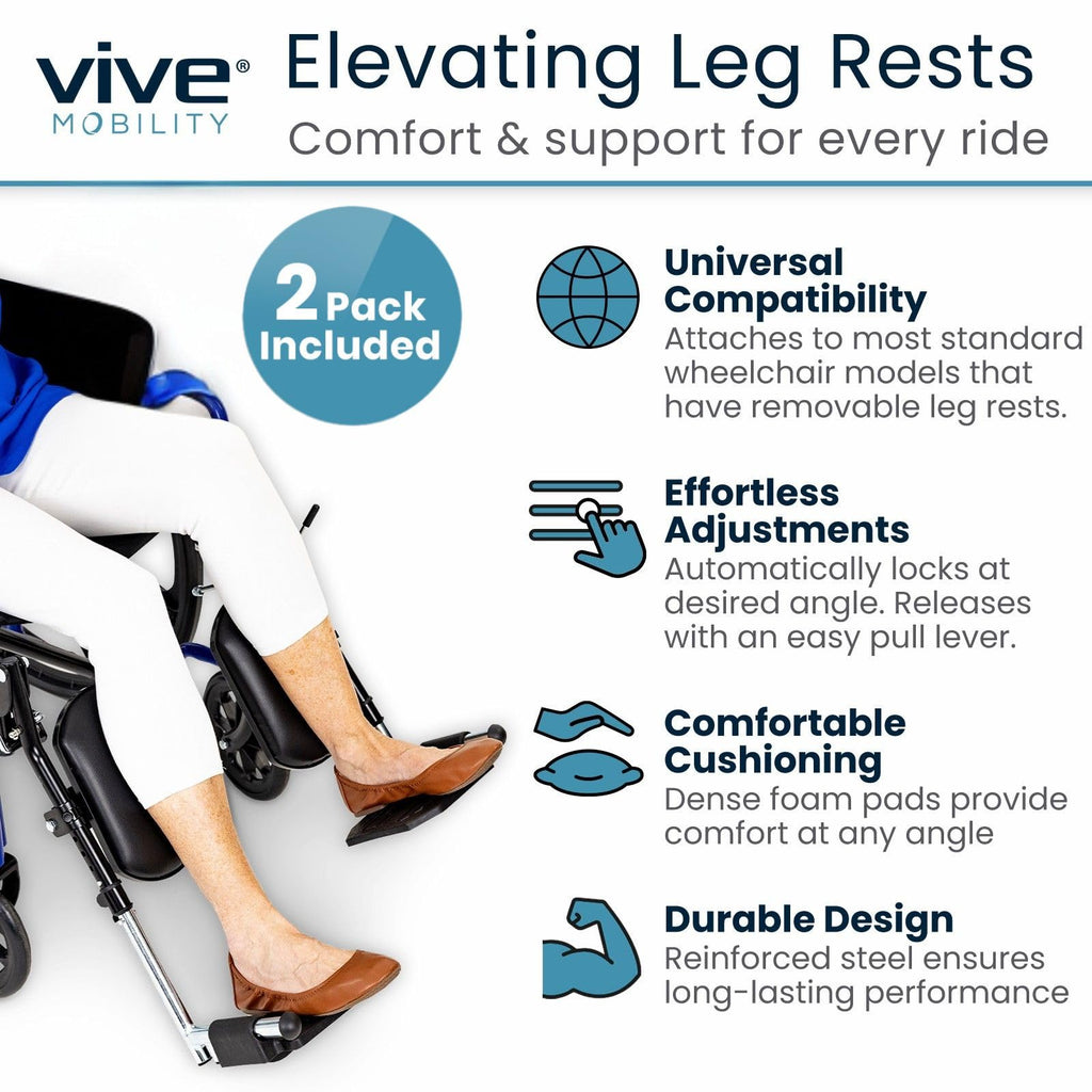 Elevating Wheelchair Footrests with Padded Calf Pads (2 Pack) S927
