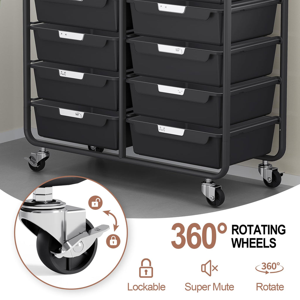 10 Drawer Rolling Storage Cart with Wooden Tabletop K587