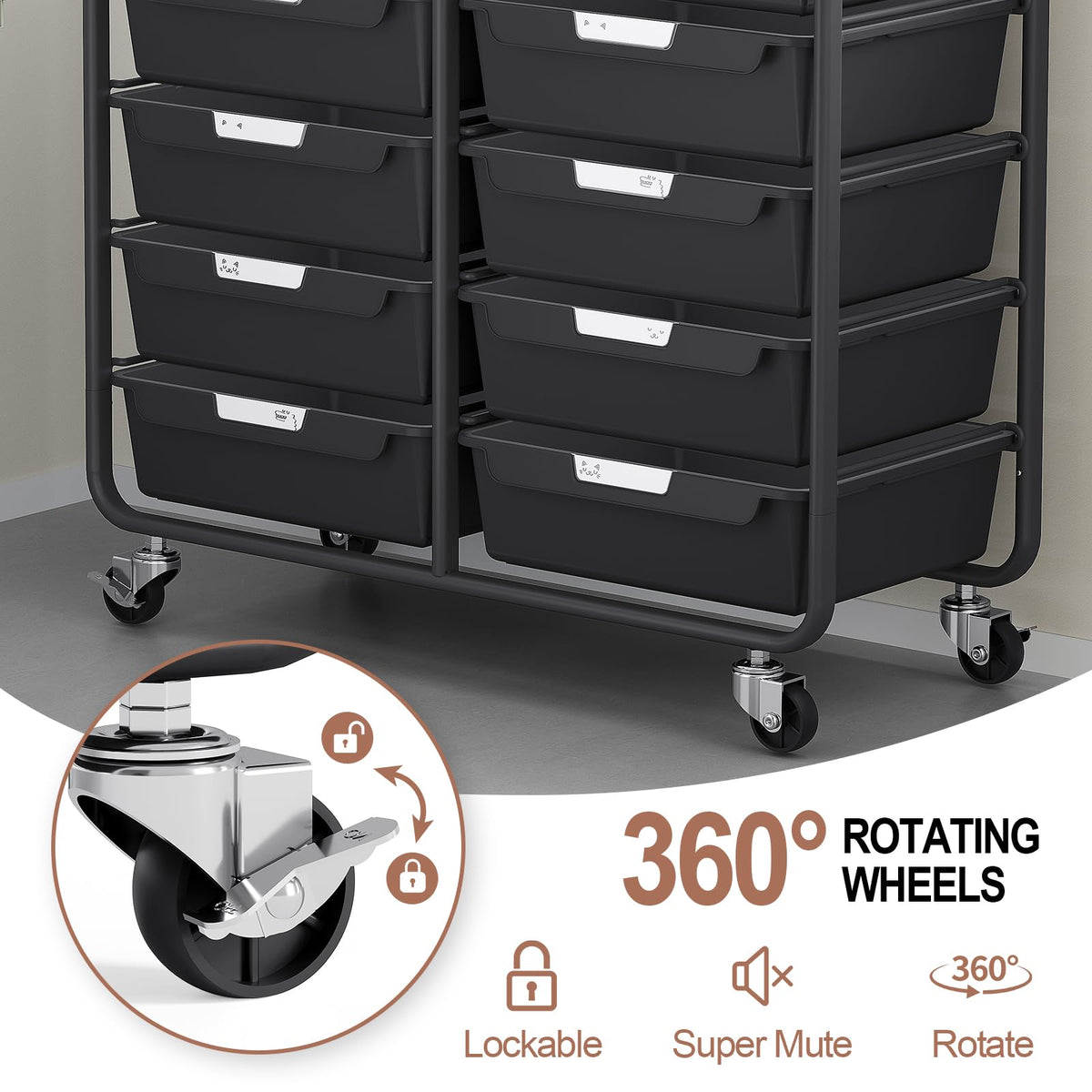 10 Drawer Rolling Storage Cart with Wooden Tabletop K587
