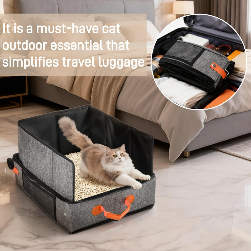 Portable Foldable Cat Litter Box with Lid & Scoop & Bowl O3979