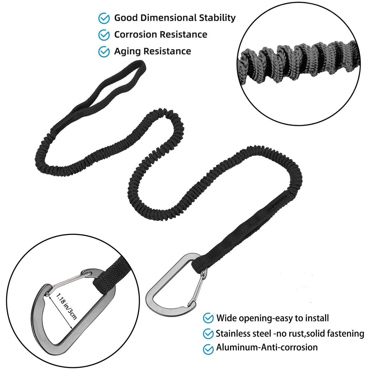 Kayak Paddle Leash 3-7 ft Stretchable Strap Lanyard N59938