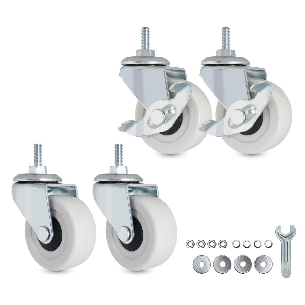 2 Inch PVC Threaded Stem Caster Wheels, Set of 4 B12086