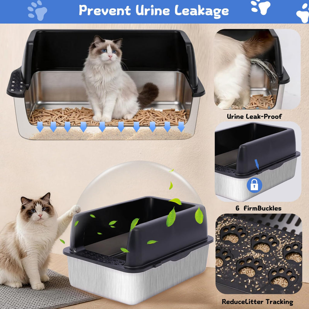 Stainless Steel Sifting Litter Box with Lid F331845