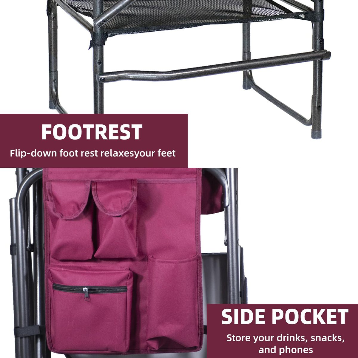 Wine Red Black Bar Height Folding Chair with Side Table Q16308