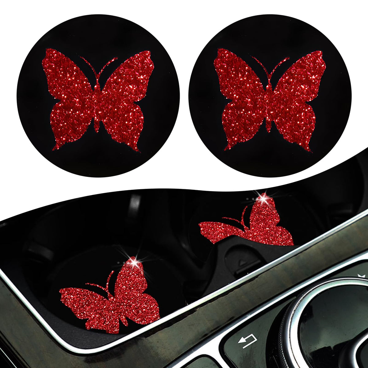 2 PCS Bling Rhinestone Non-Slip Car Coaster S83996