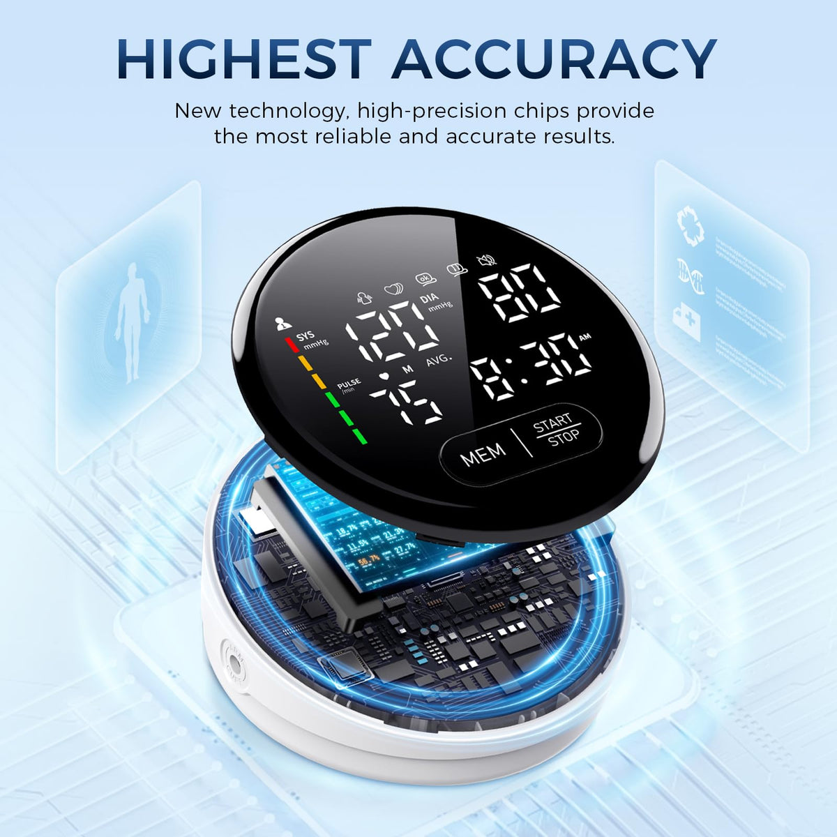 Blood Pressure Monitor Upper Arm Adjustable Cuff Voice Broadcast Large Backlit Display 240 Sets Memory M7722