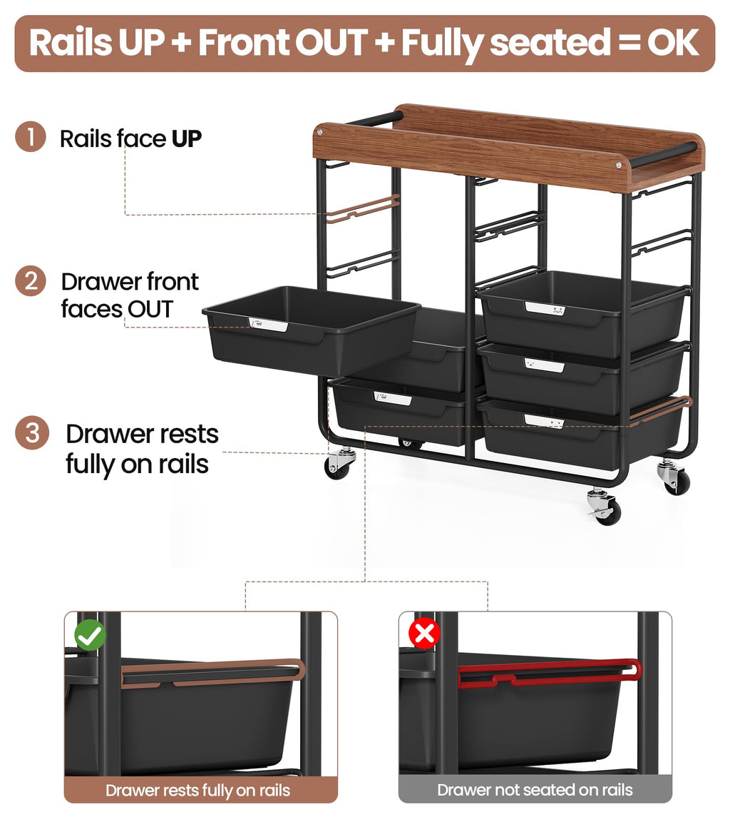 10 Drawer Rolling Storage Cart with Wooden Tabletop K587