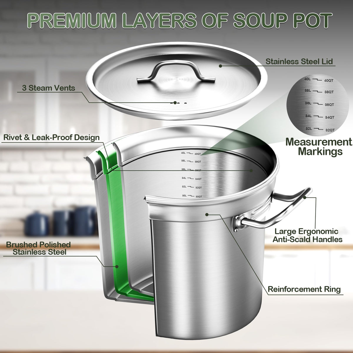 40QT Stainless Steel Stockpot with Lid J434114
