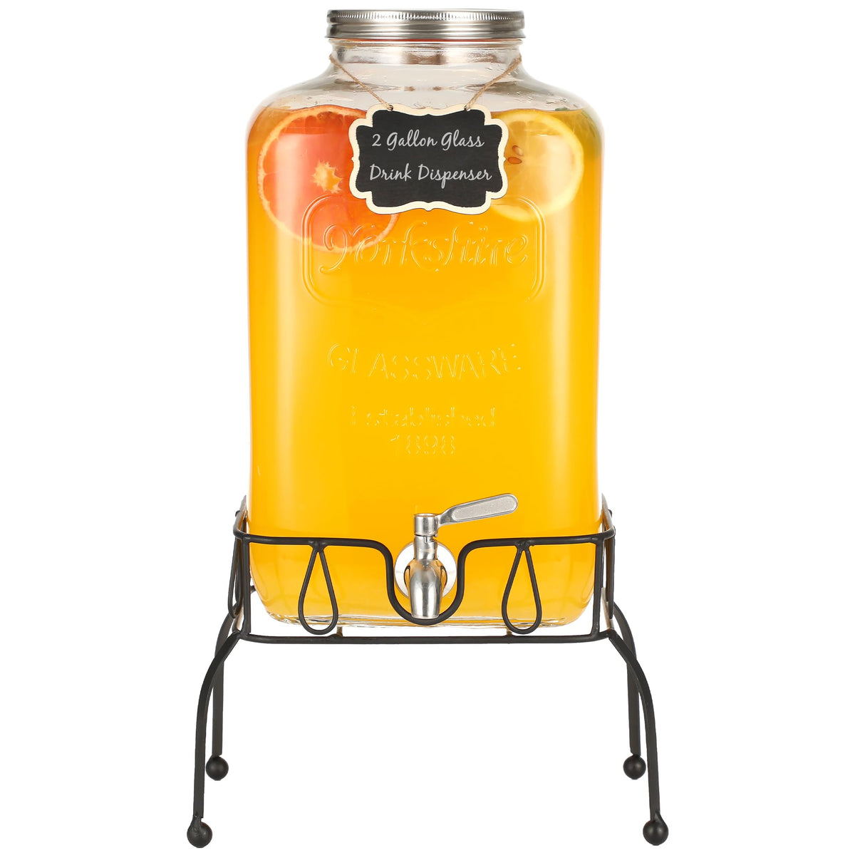 2 Gallon Glass Drink Dispenser with Stand E5266