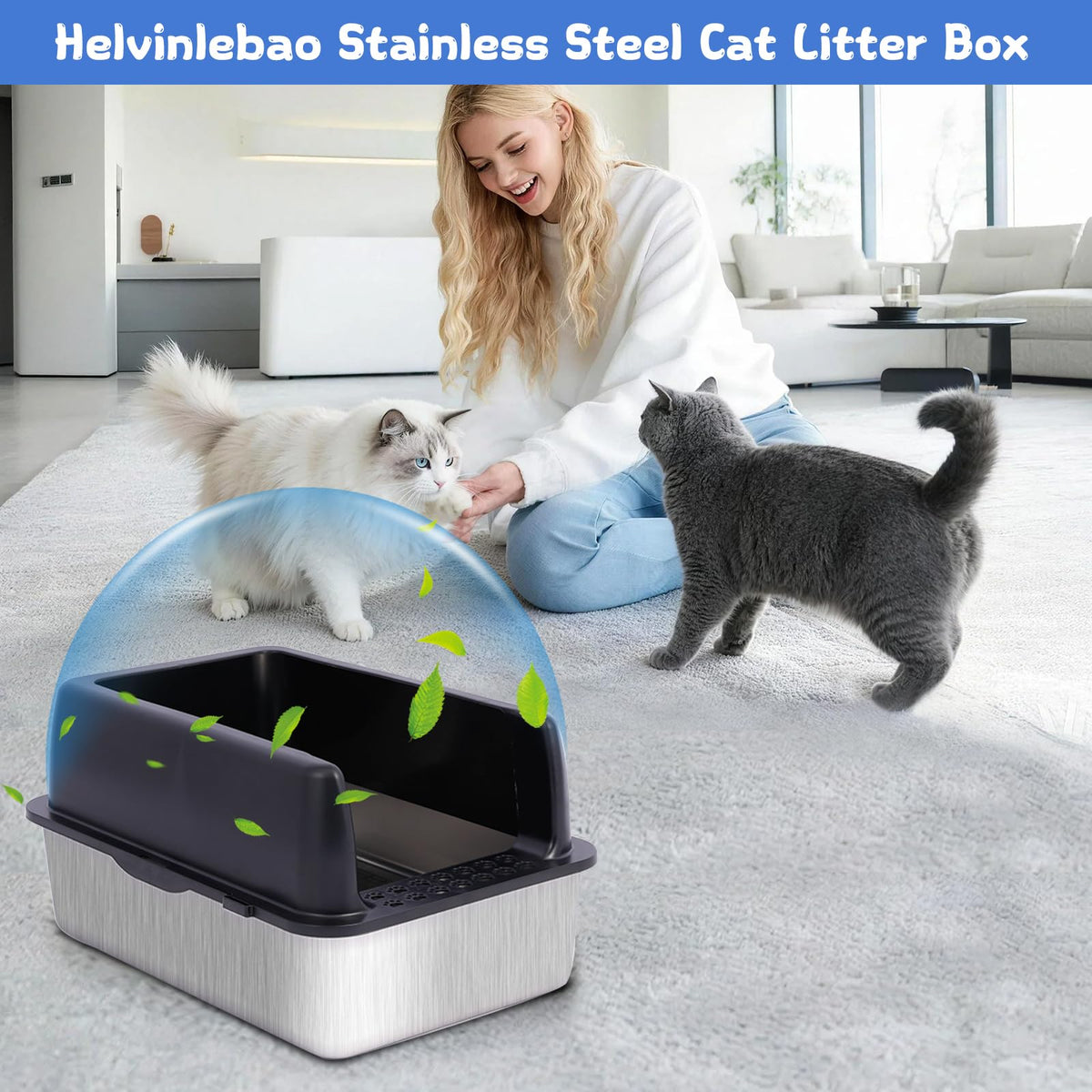 Stainless Steel Sifting Litter Box with Lid F331845