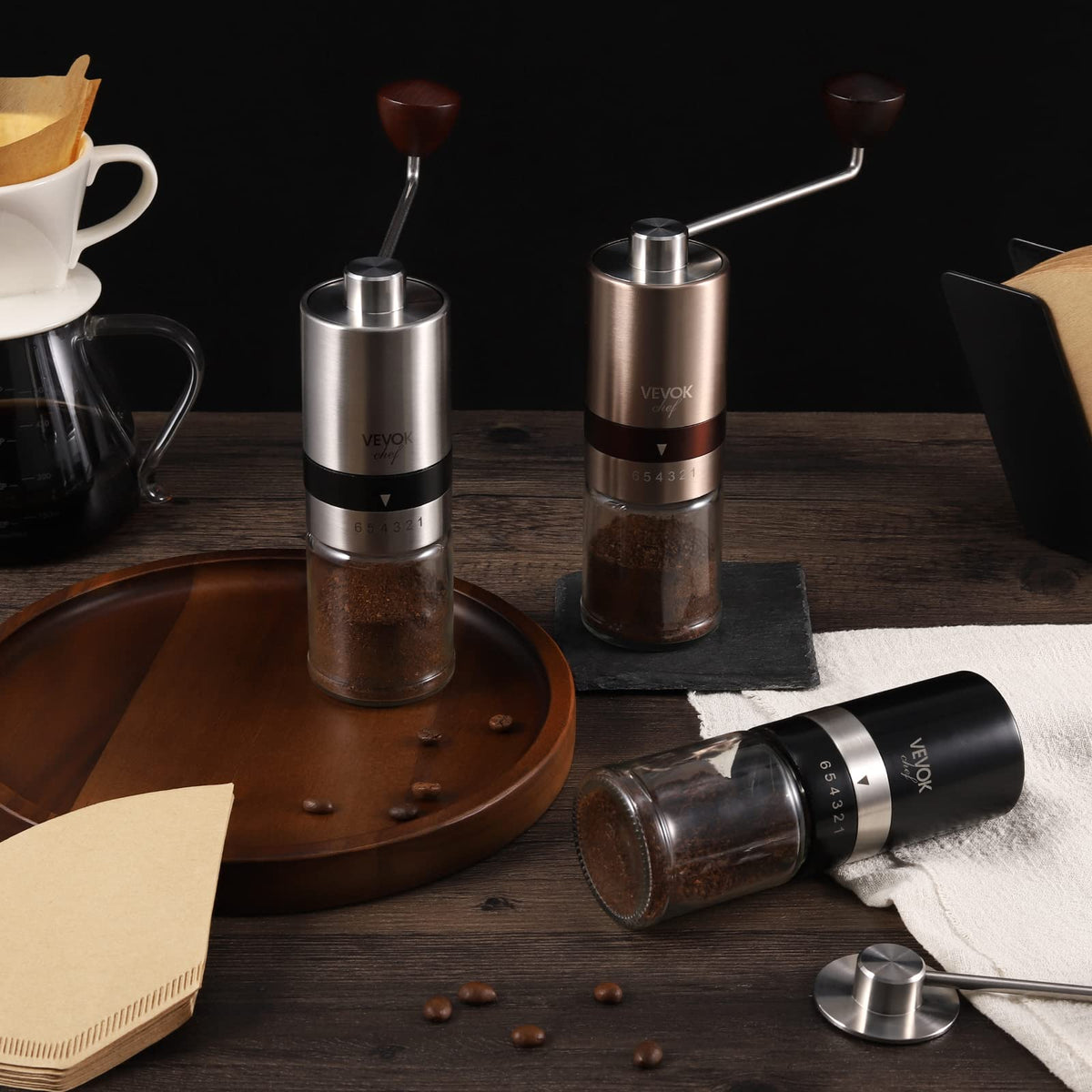 Gold Manual Stainless Steel Burr Coffee Grinder with Portable Bag U659032