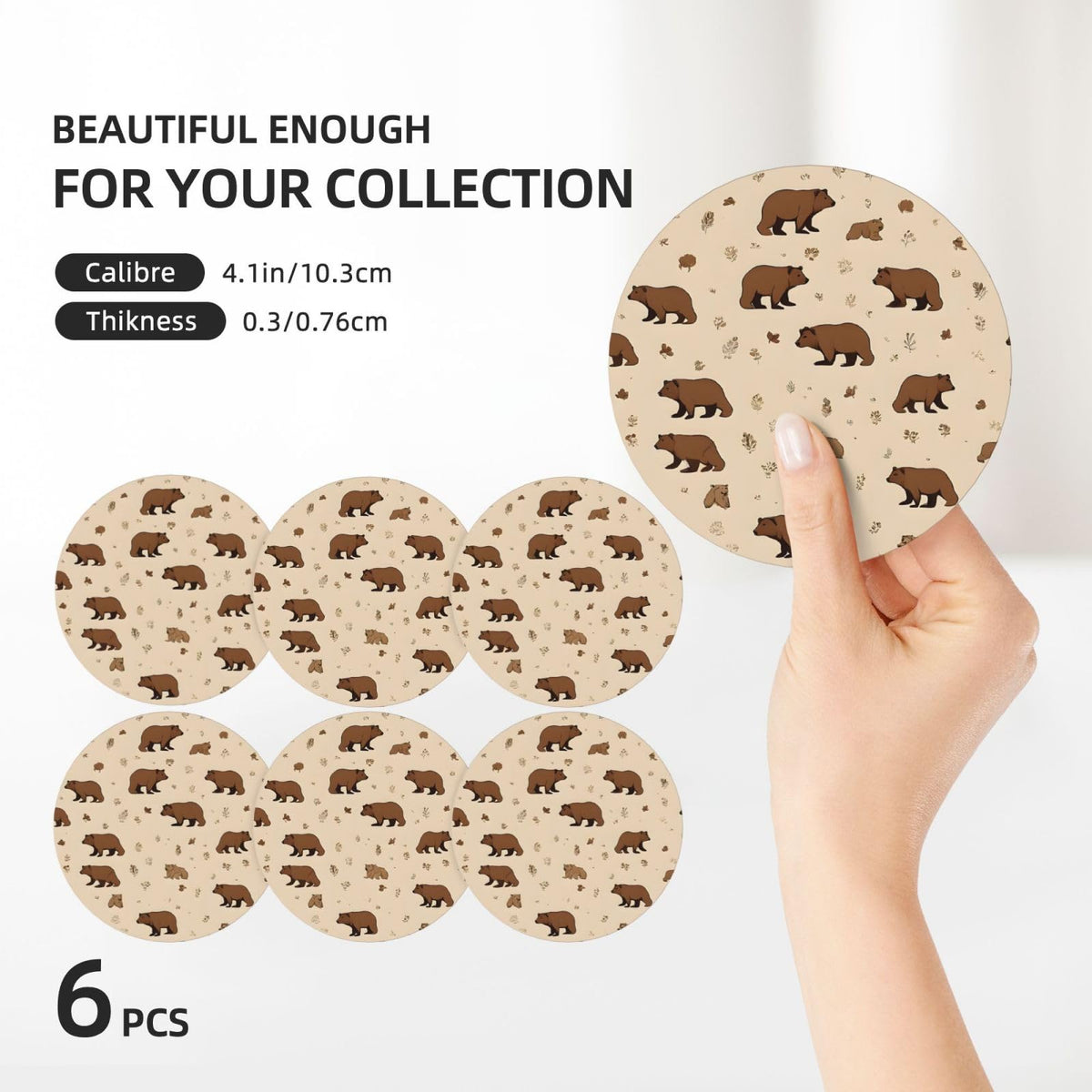 6-Piece Set of Absorbent Ceramic Coasters with Cork Backing M3687