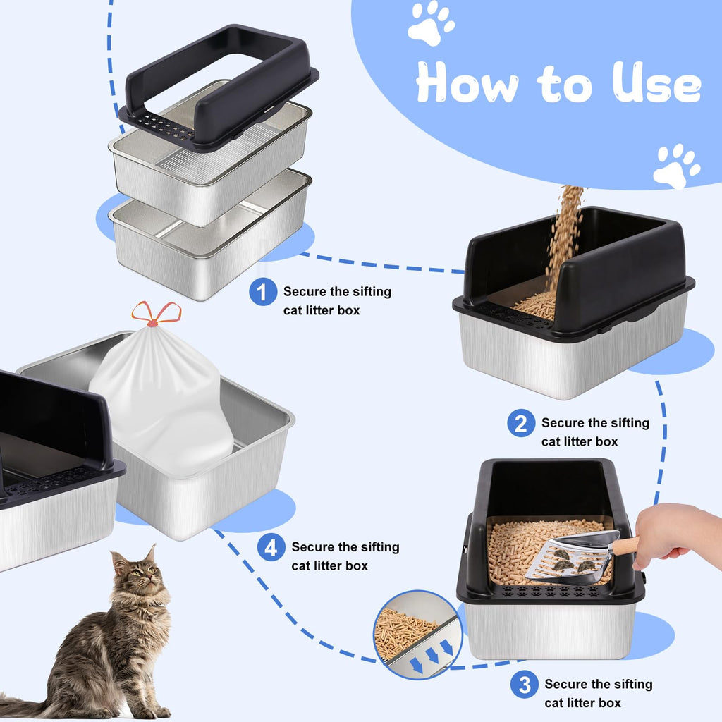 Stainless Steel Sifting Litter Box with Lid F331845