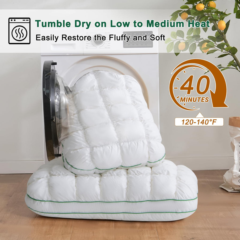 Fluffy Support Bed Pillow Queen Size Set of 2 White H366