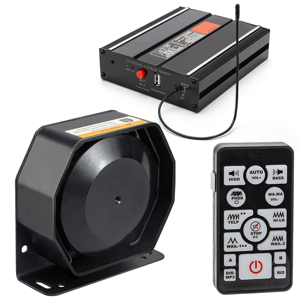 200W 12V Emergency Siren PA System with Slim Speaker, Wireless Remote Handheld Microphone W45874