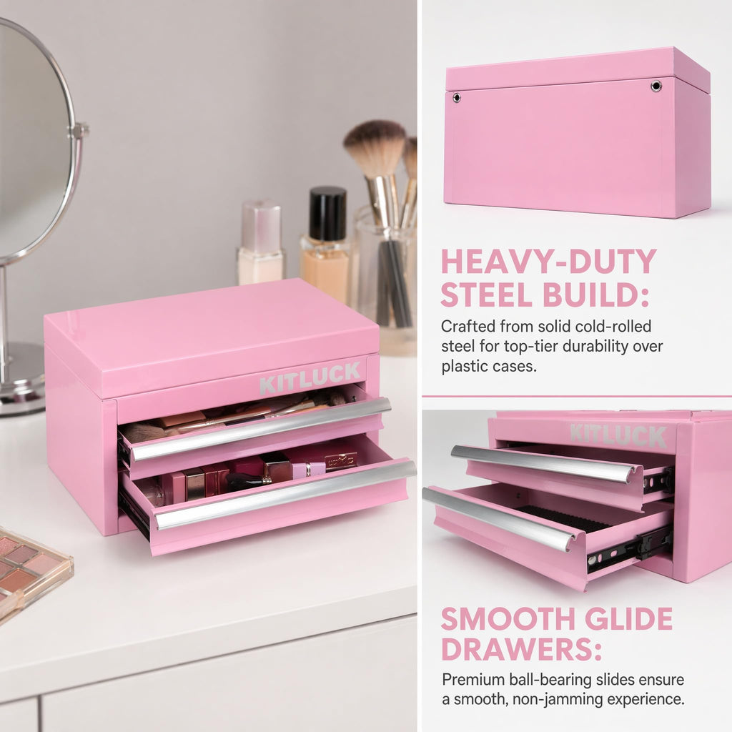 Pink 2-Drawer Metal Tool Box R7127
