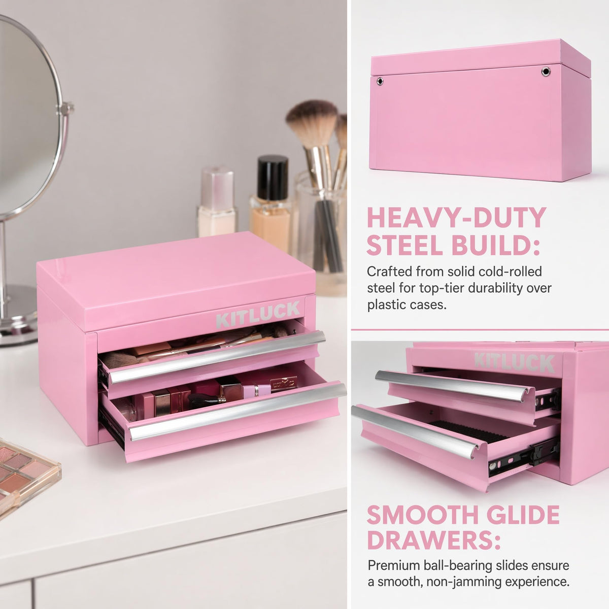 Pink 2-Drawer Metal Tool Box R7127