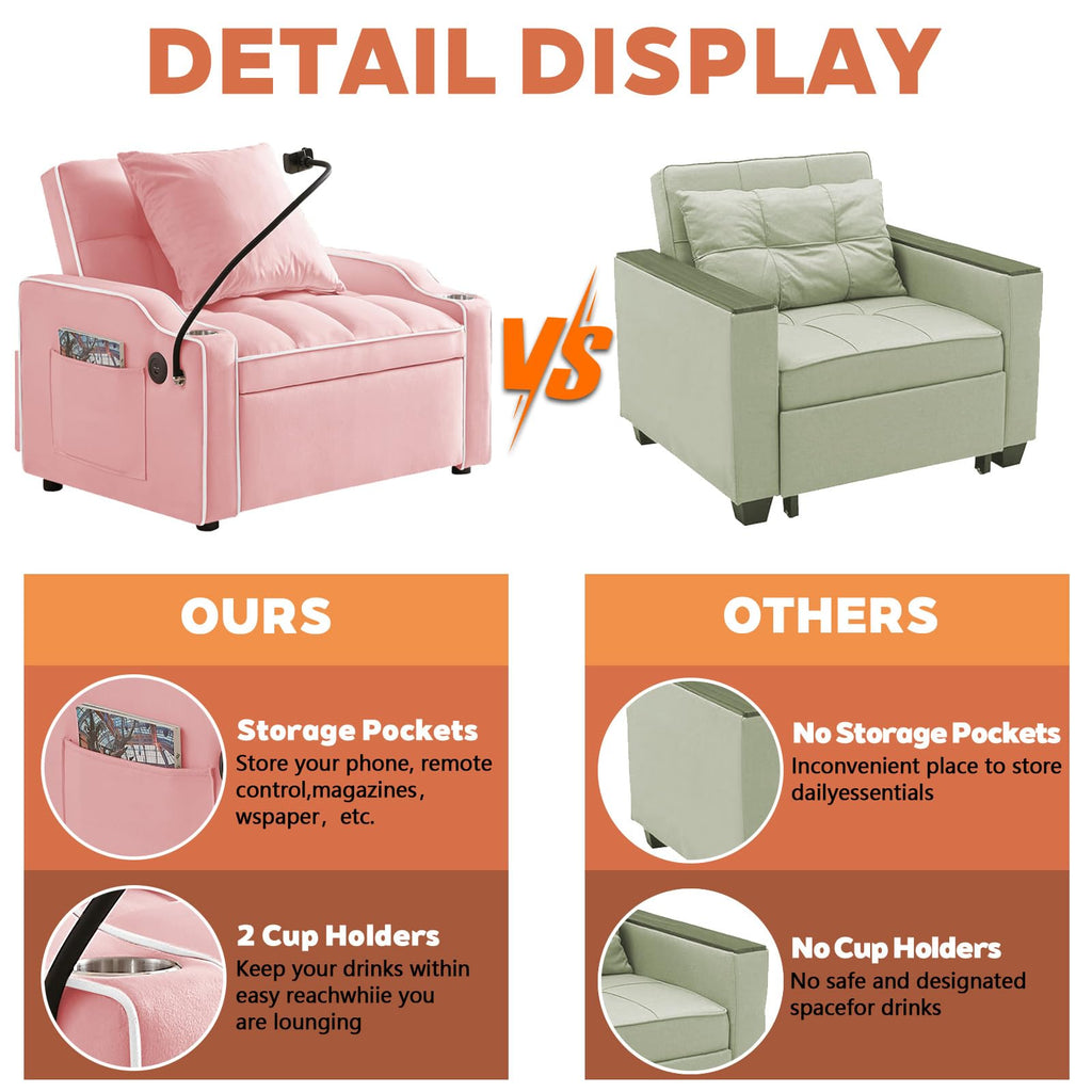 Pink Velvet Convertible Sleeper Chair S1845